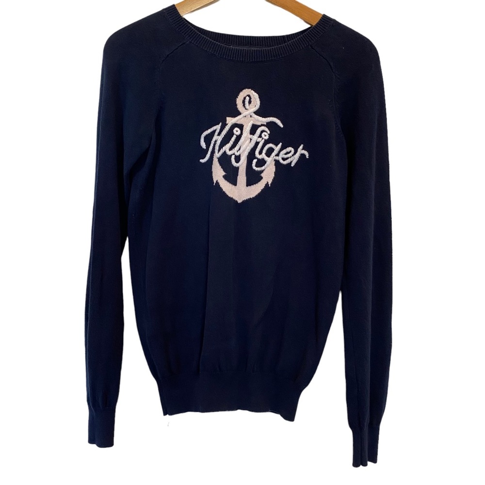 Tommy Hilfiger Nautical Embroidered Anchor Blue Pale Pink Cotton Sweater S